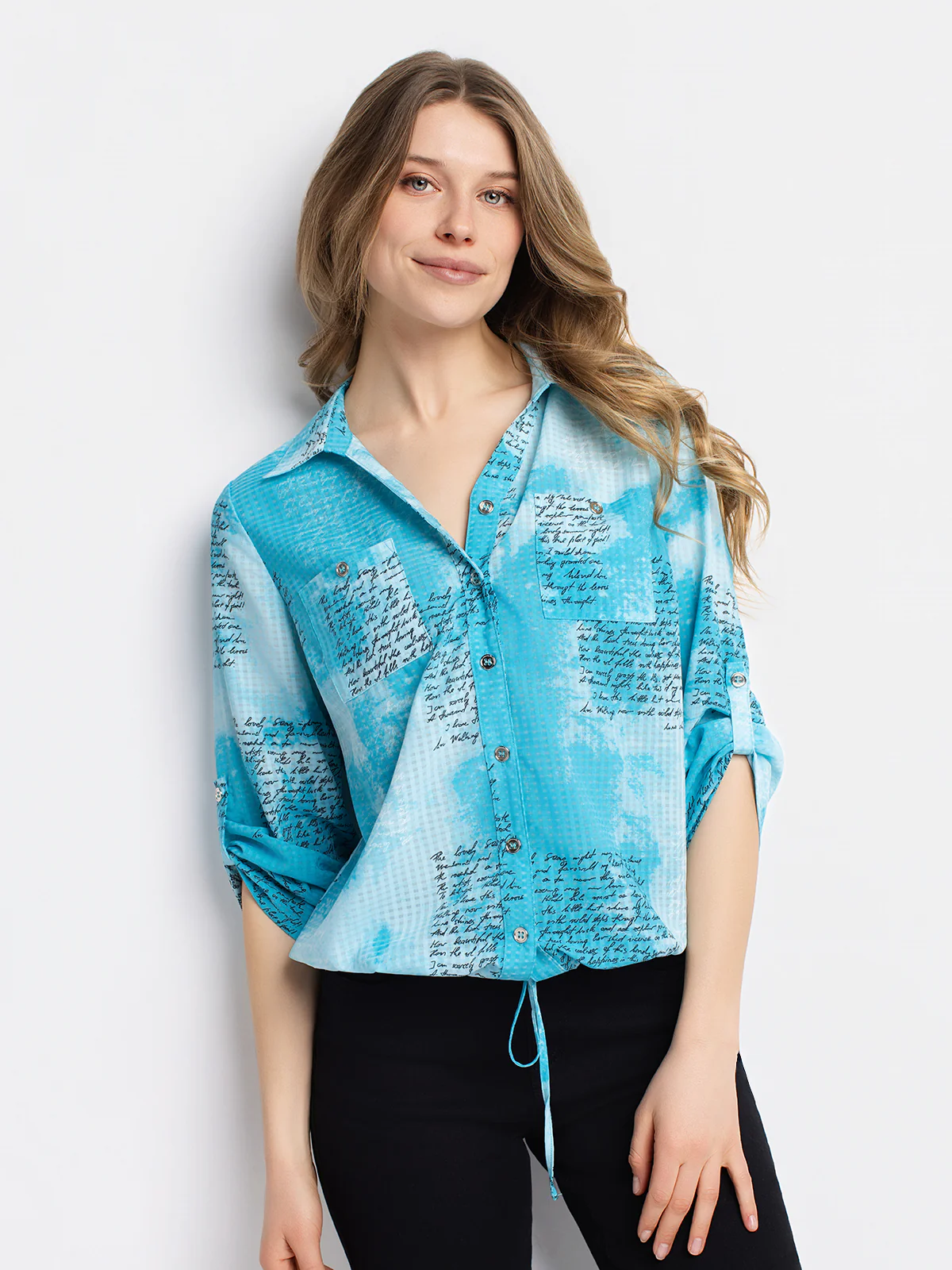 Blouse ample à manches 3/4 avec boutons