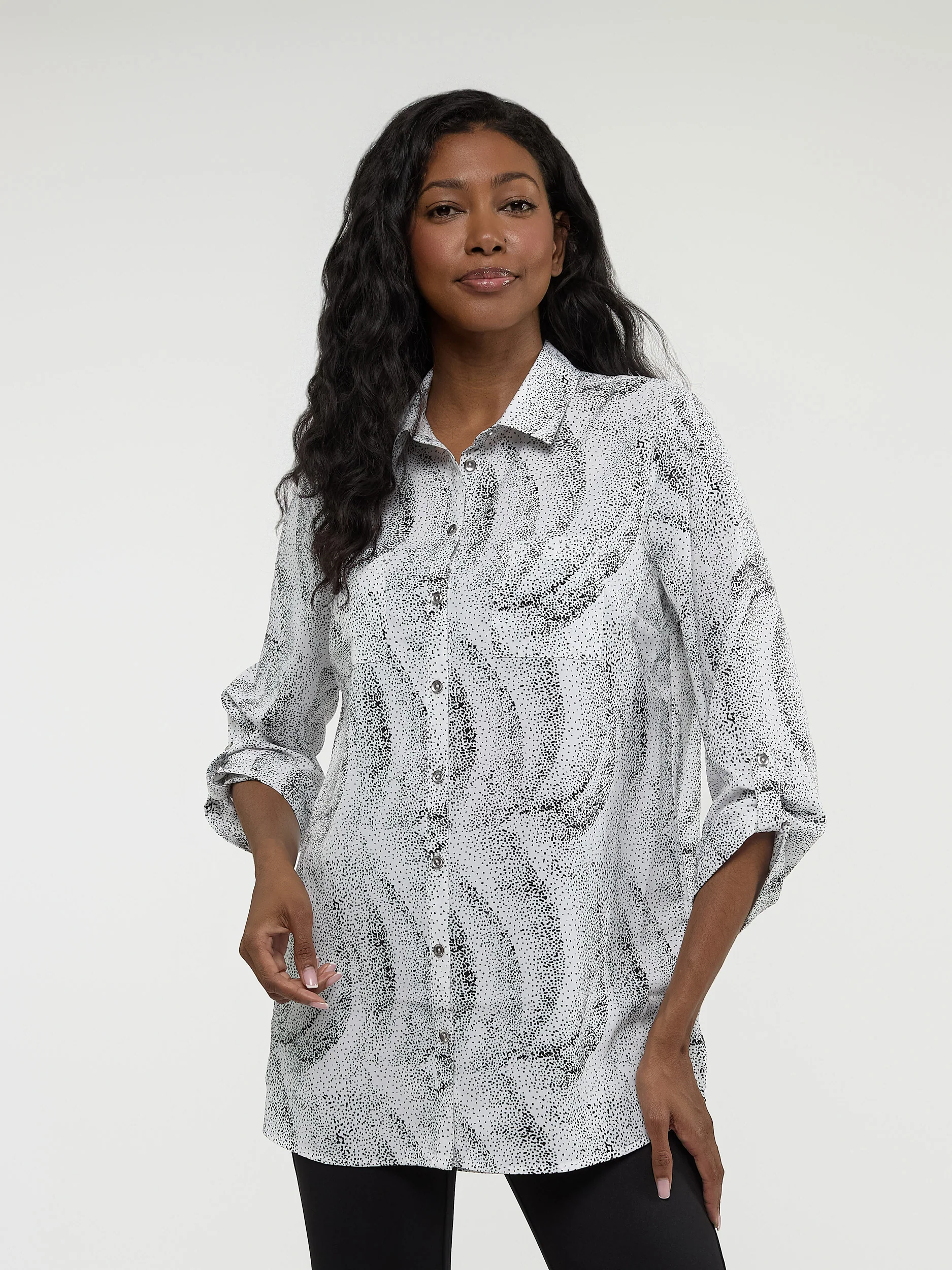 Blouse longueur tunique ample à manches 3/4 avec boutons - Image 6