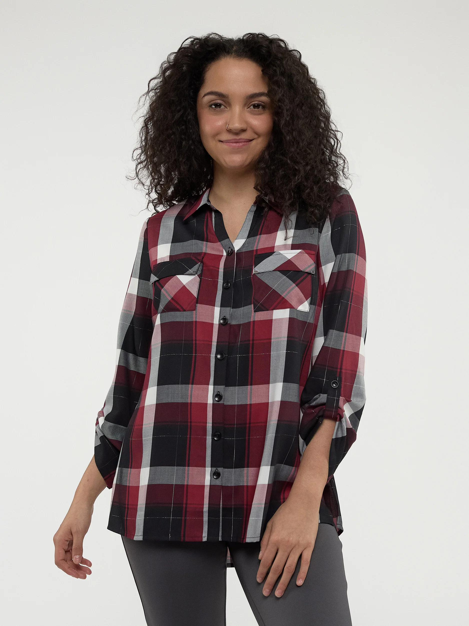 Blouse longueur tunique ample à manches 3/4 avec boutons - Image 5