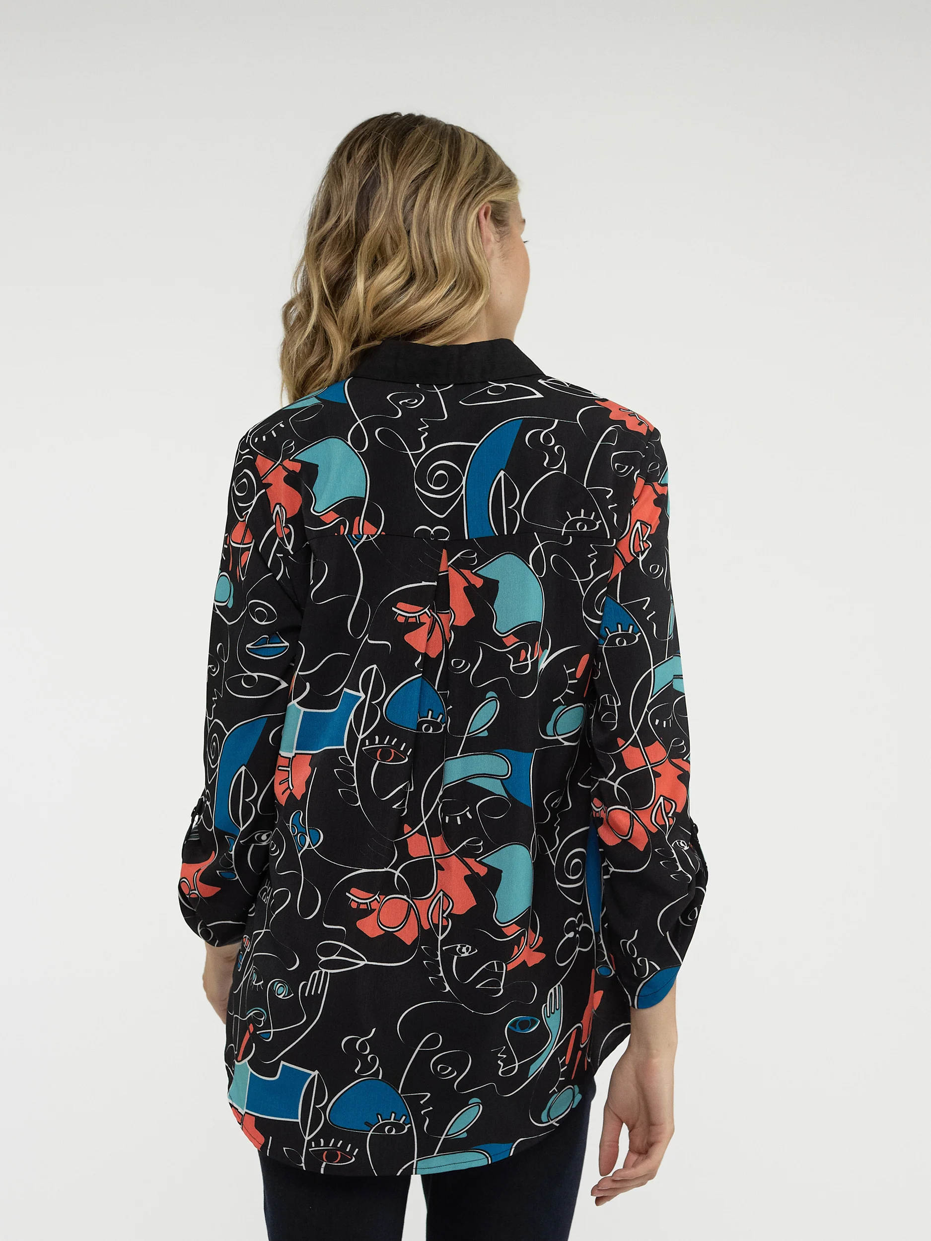 Blouse longueur tunique ample à manches 3/4 avec boutons - Image 3