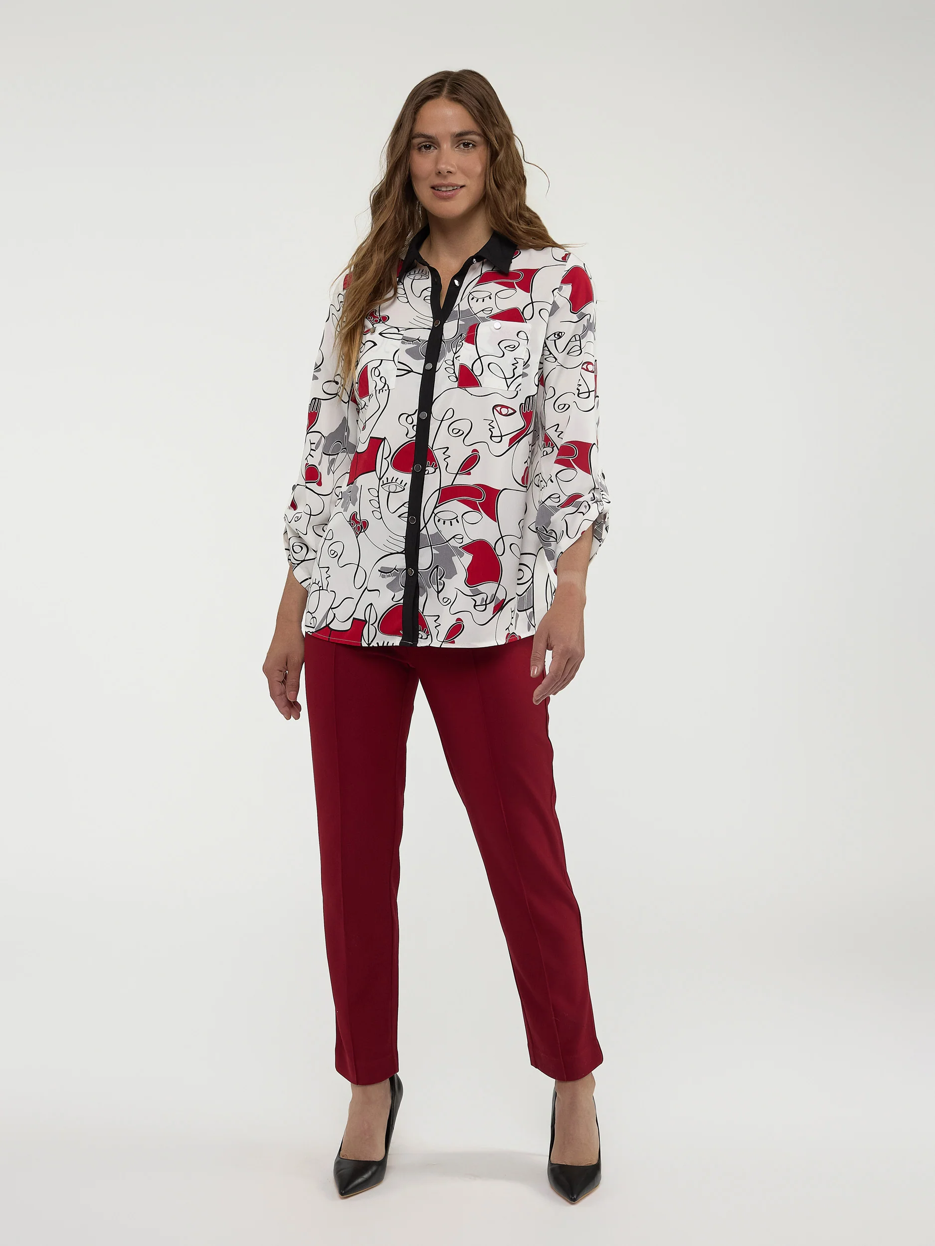 Blouse longueur tunique ample à manches 3/4 avec boutons - Image 5