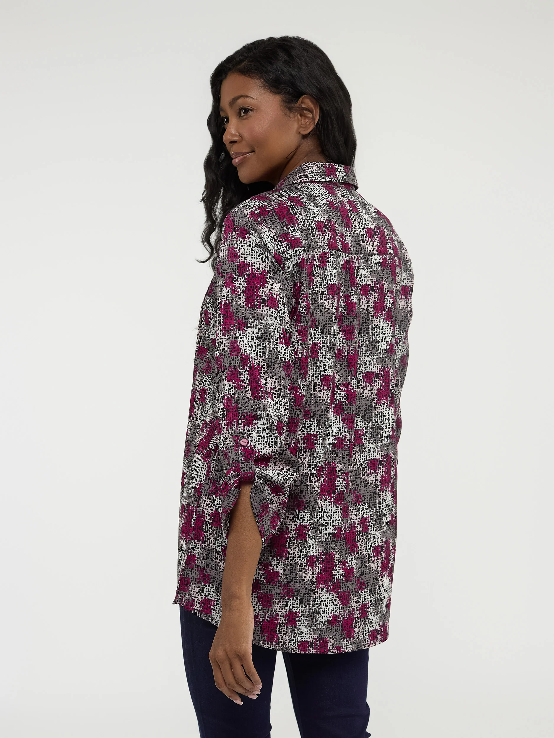 Blouse longueur tunique ample à manches 3/4 avec boutons - Image 3