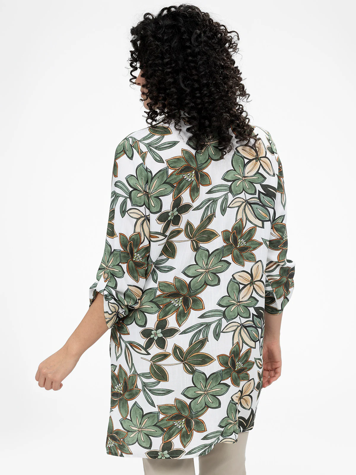 Blouse longueur tunique ample à manches 3/4 avec boutons - Image 3