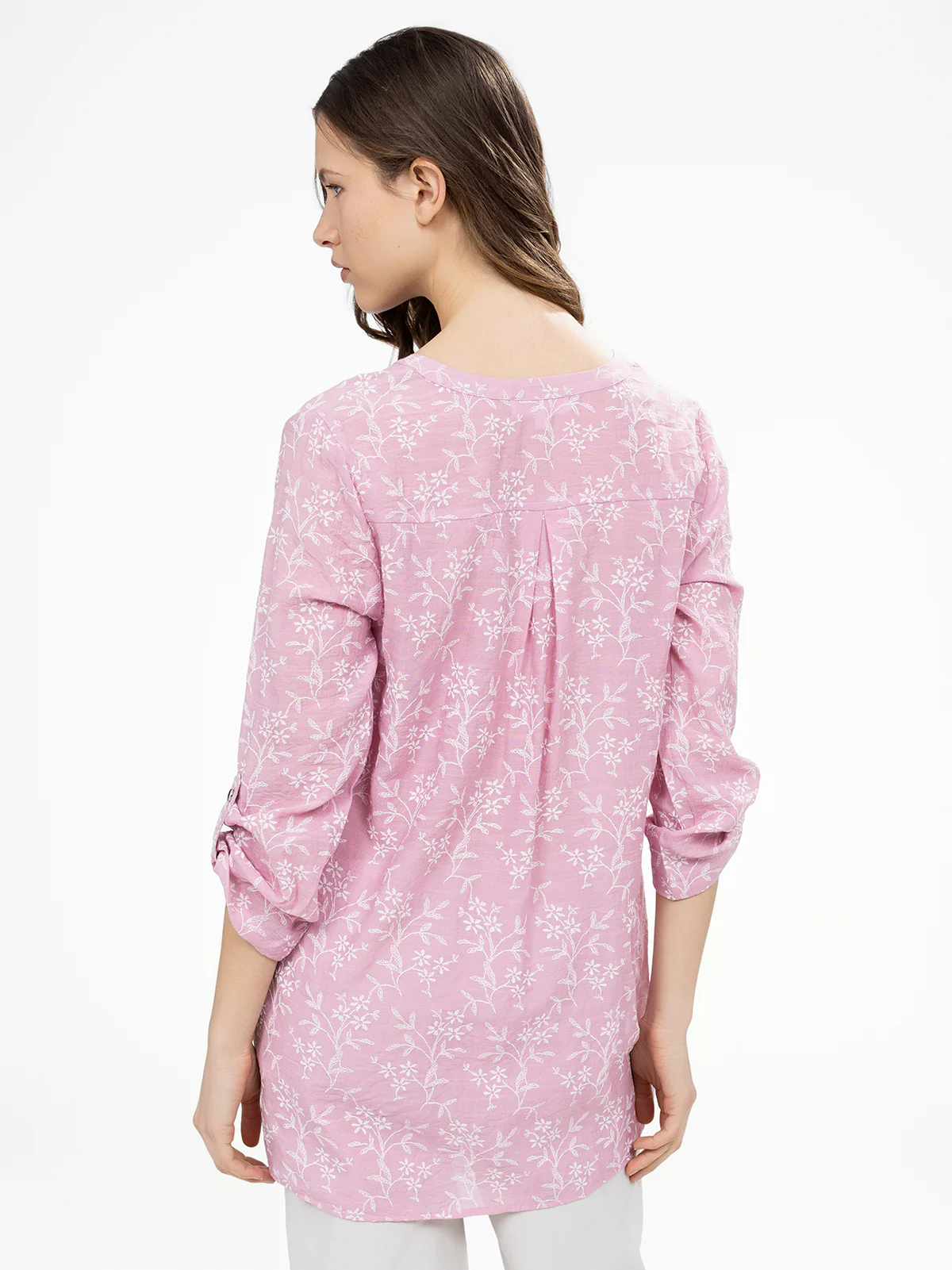 Blouse longueur tunique ample à manches 3/4 avec boutons - Image 3