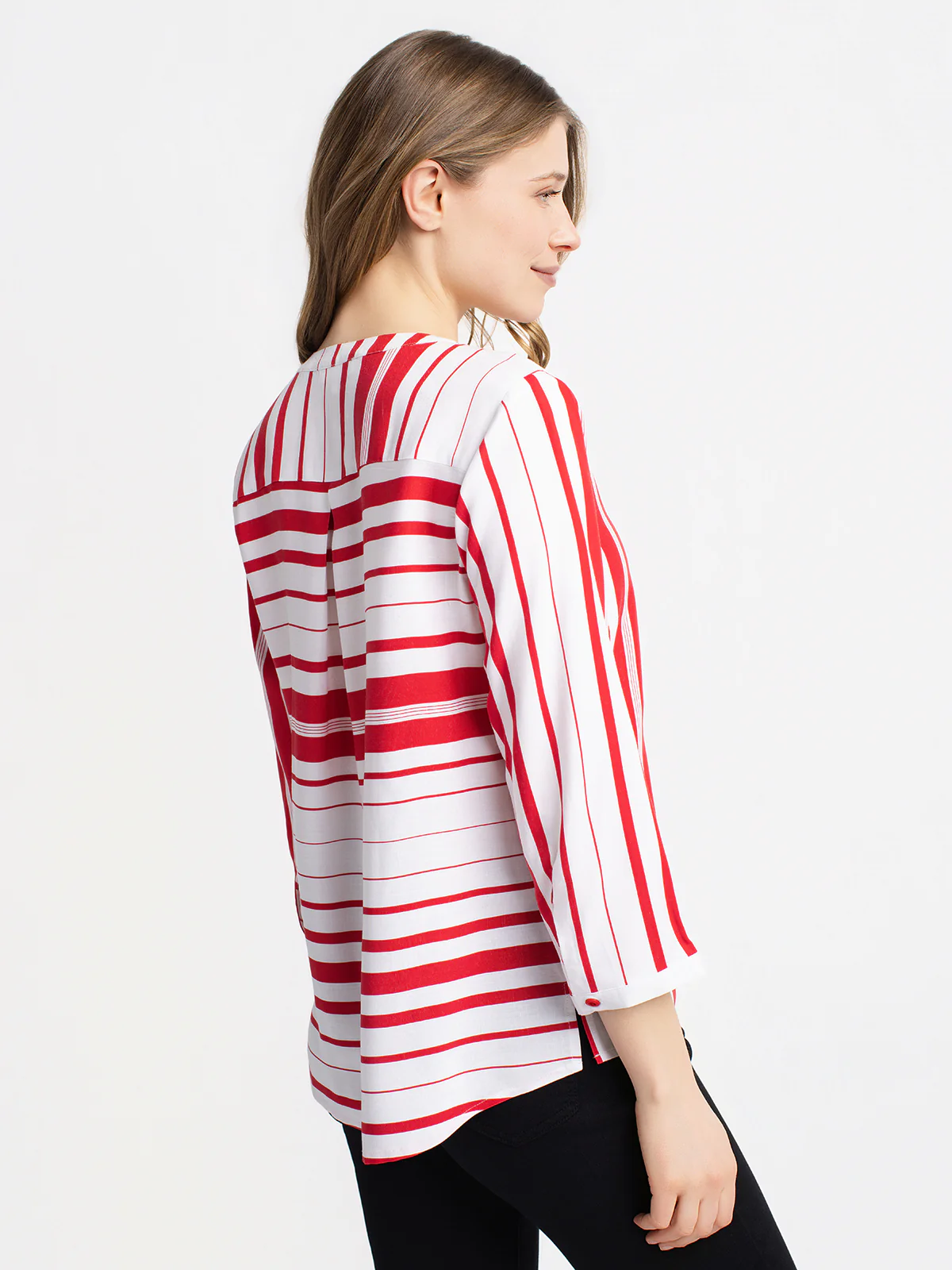 Blouse longueur tunique ample à manches 3/4 avec boutons - Image 3