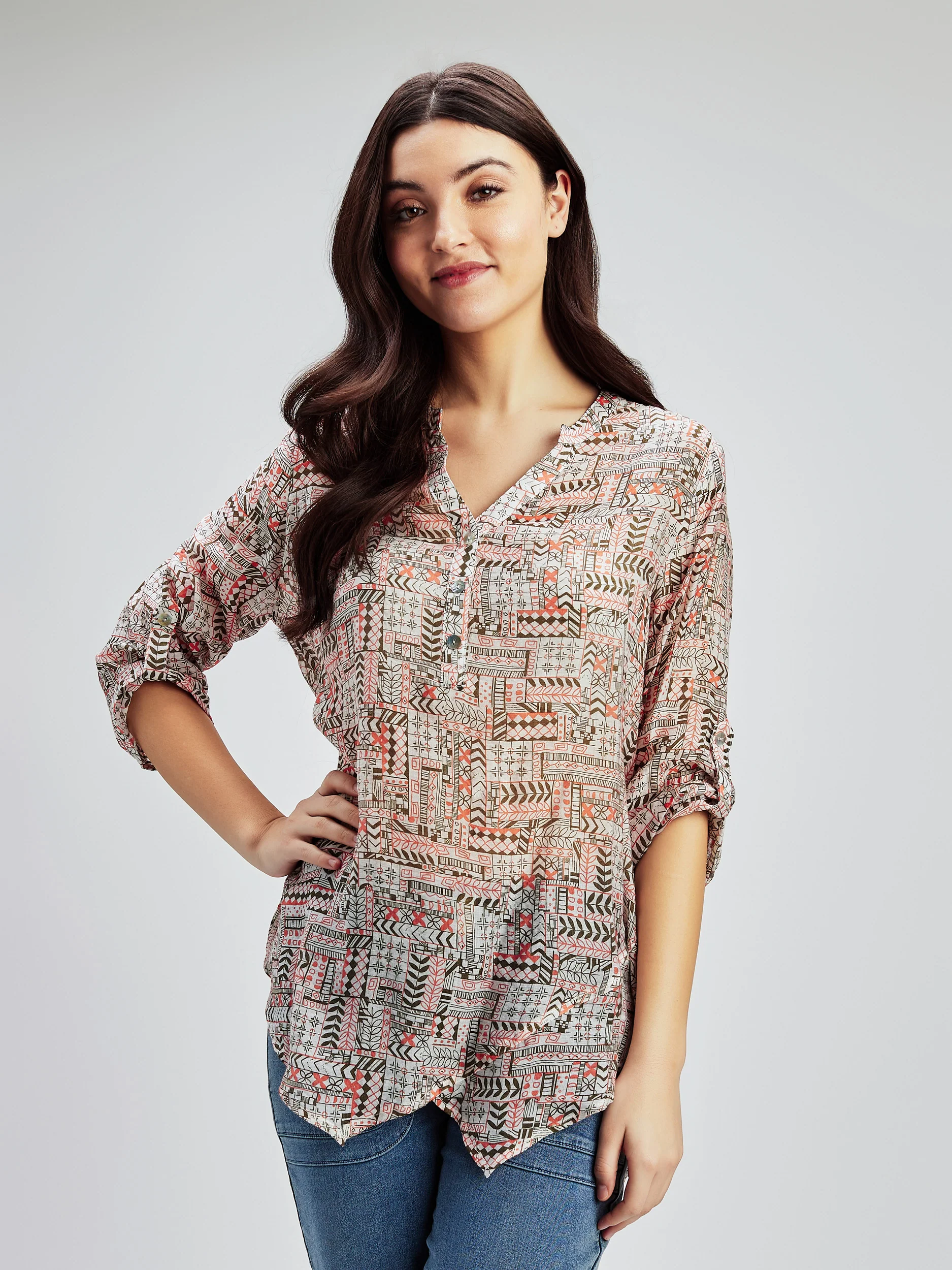 Blouse longueur tunique ample à manches 3/4