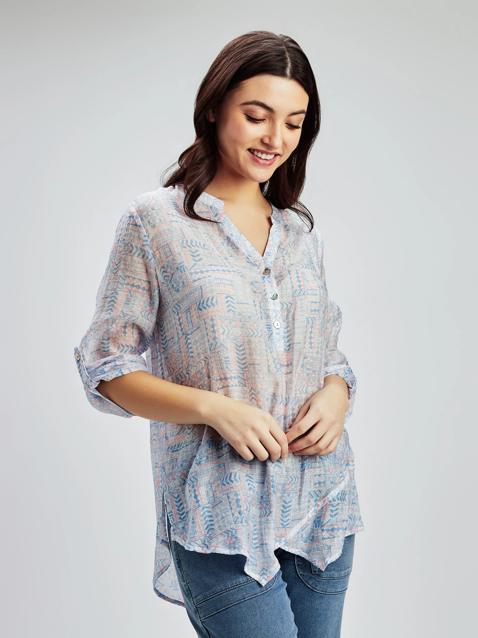Blouse longueur tunique ample à manches 3/4 - Image 6