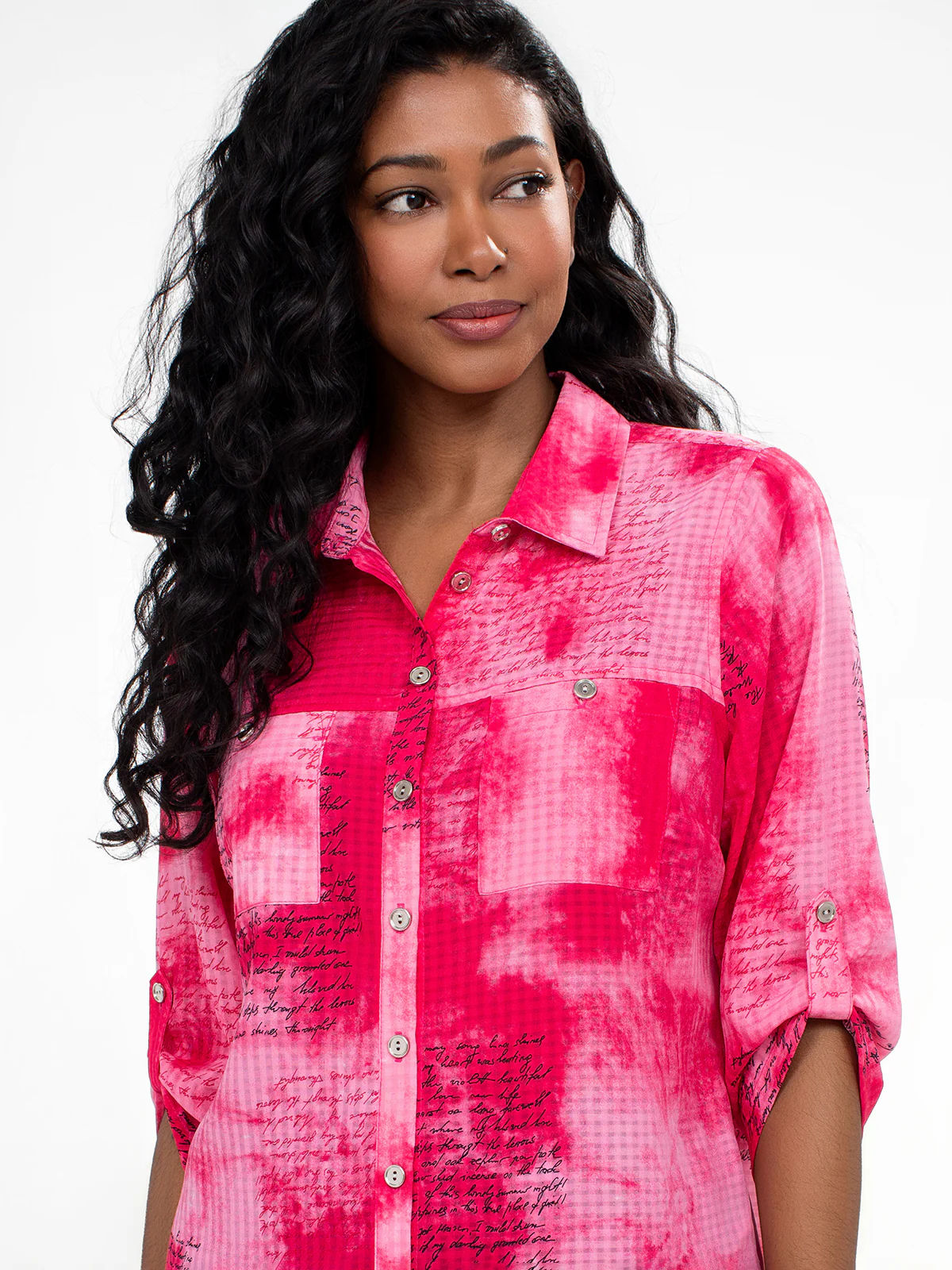 Blouse longueur tunique semi-ajustée à manches 3/4 avec boutons - Image 5