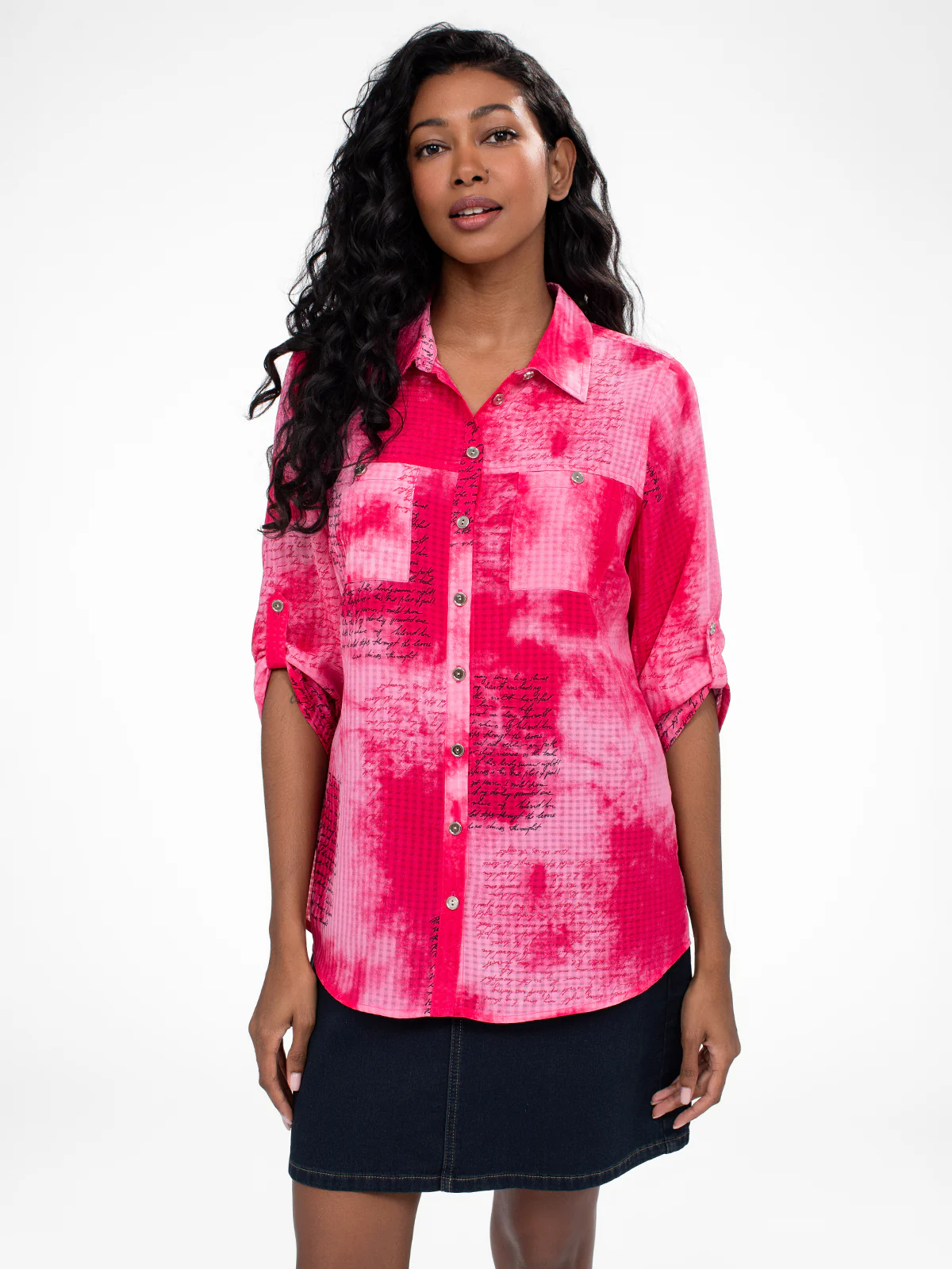 Blouse longueur tunique semi-ajustée à manches 3/4 avec boutons - Image 6