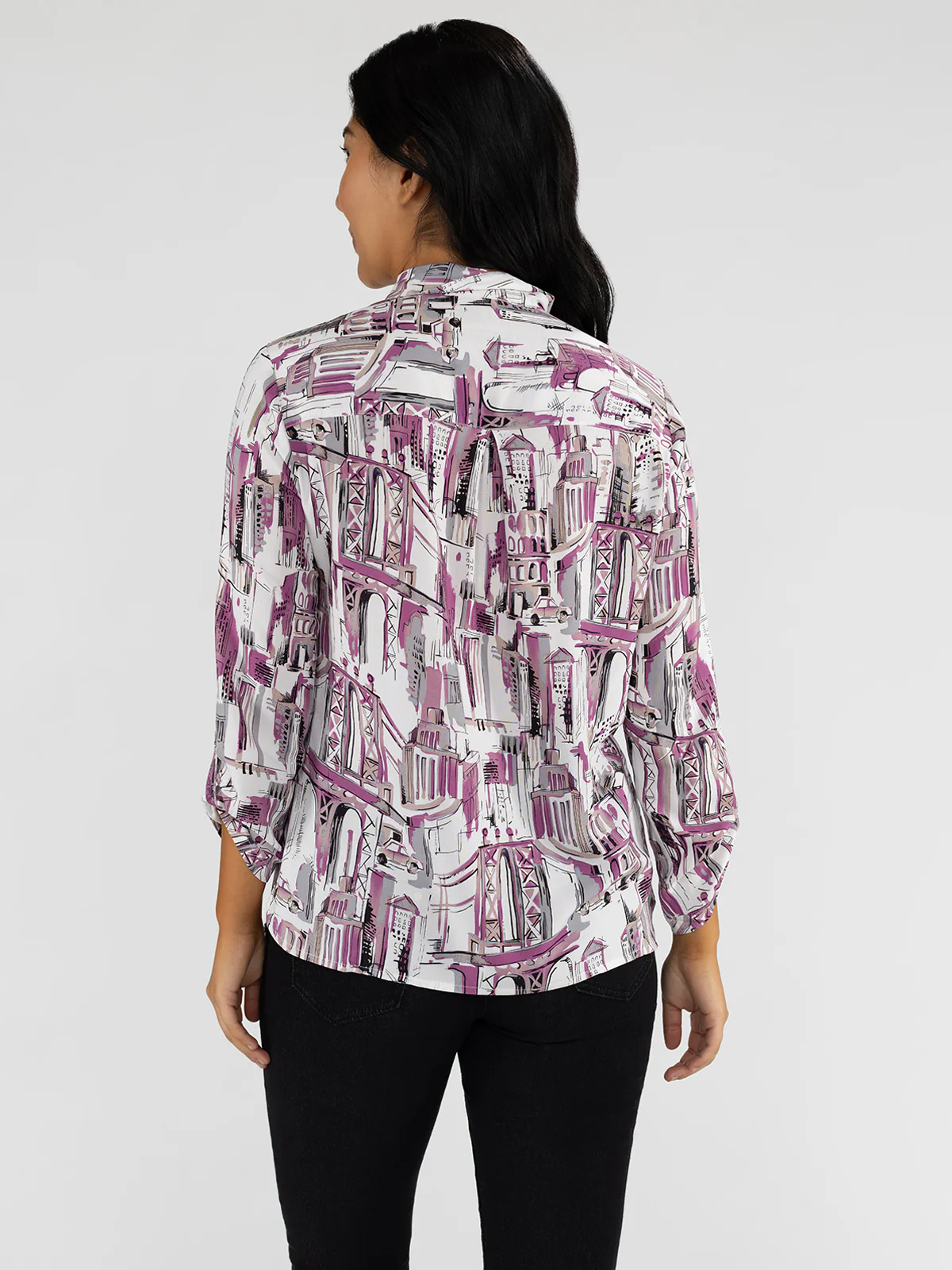 Blouse longueur tunique semi-ajustée à manches 3/4 avec boutons - Image 4