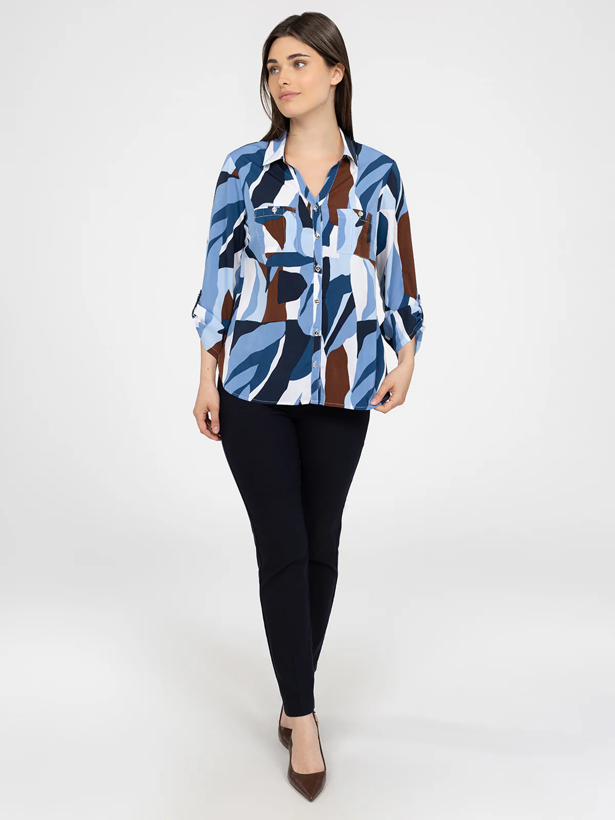 Blouse longueur tunique semi-ajustée à manches 3/4 avec boutons - Image 6