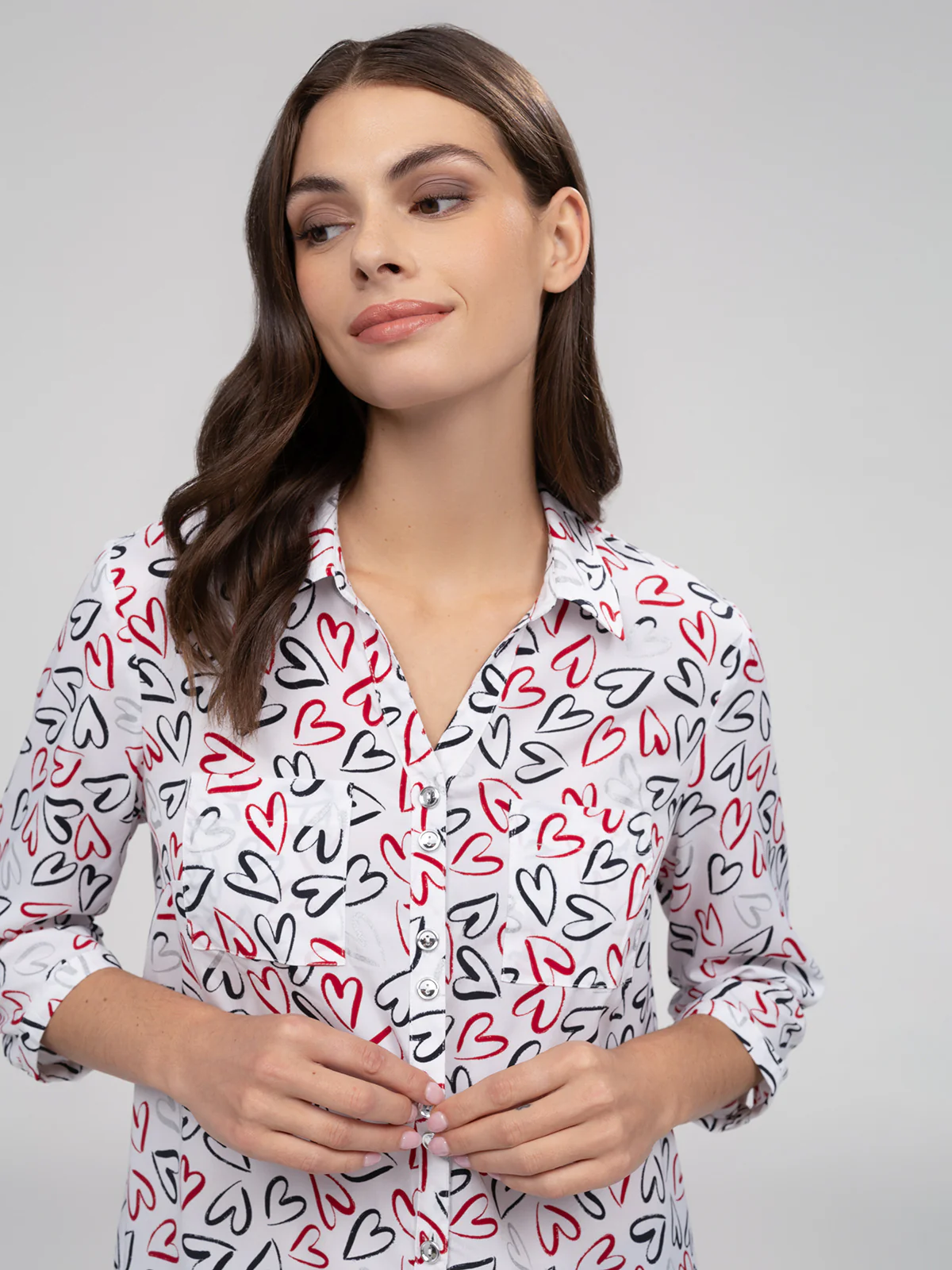 Blouse longueur tunique semi-ajustée à manches 3/4 avec boutons - Image 6