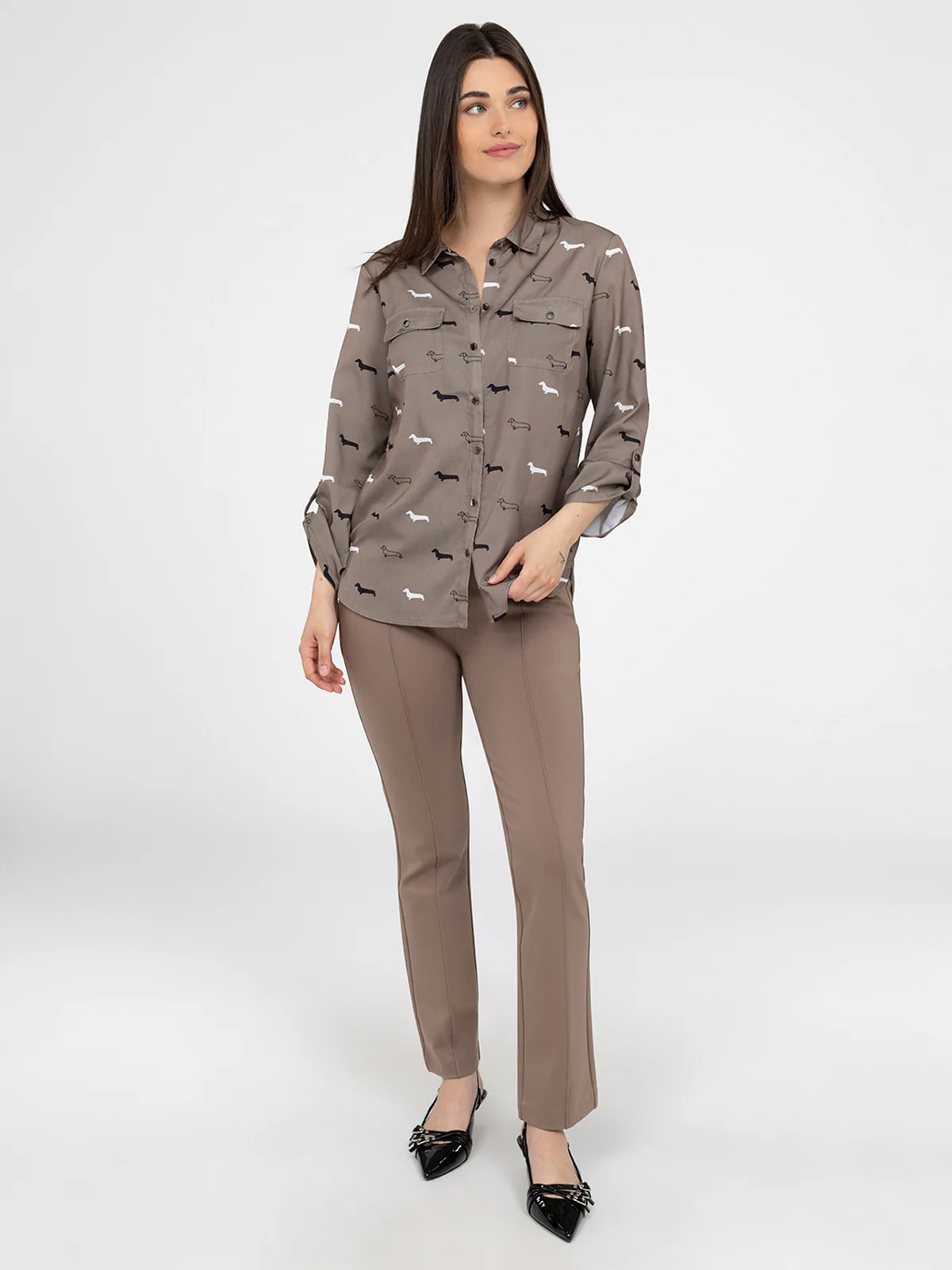 Blouse longueur tunique semi-ajustée à manches 3/4 avec boutons - Image 2