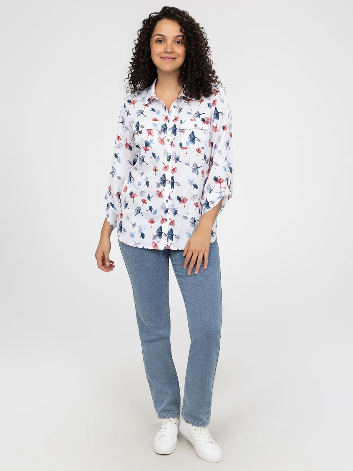 Blouse longueur tunique semi-ajustée à manches 3/4 avec boutons - Image 6
