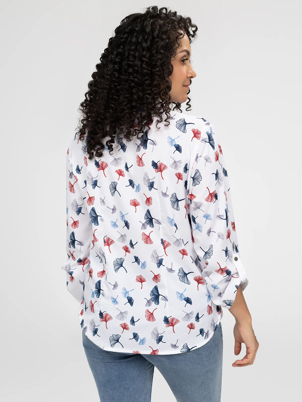 Blouse longueur tunique semi-ajustée à manches 3/4 avec boutons - Image 7