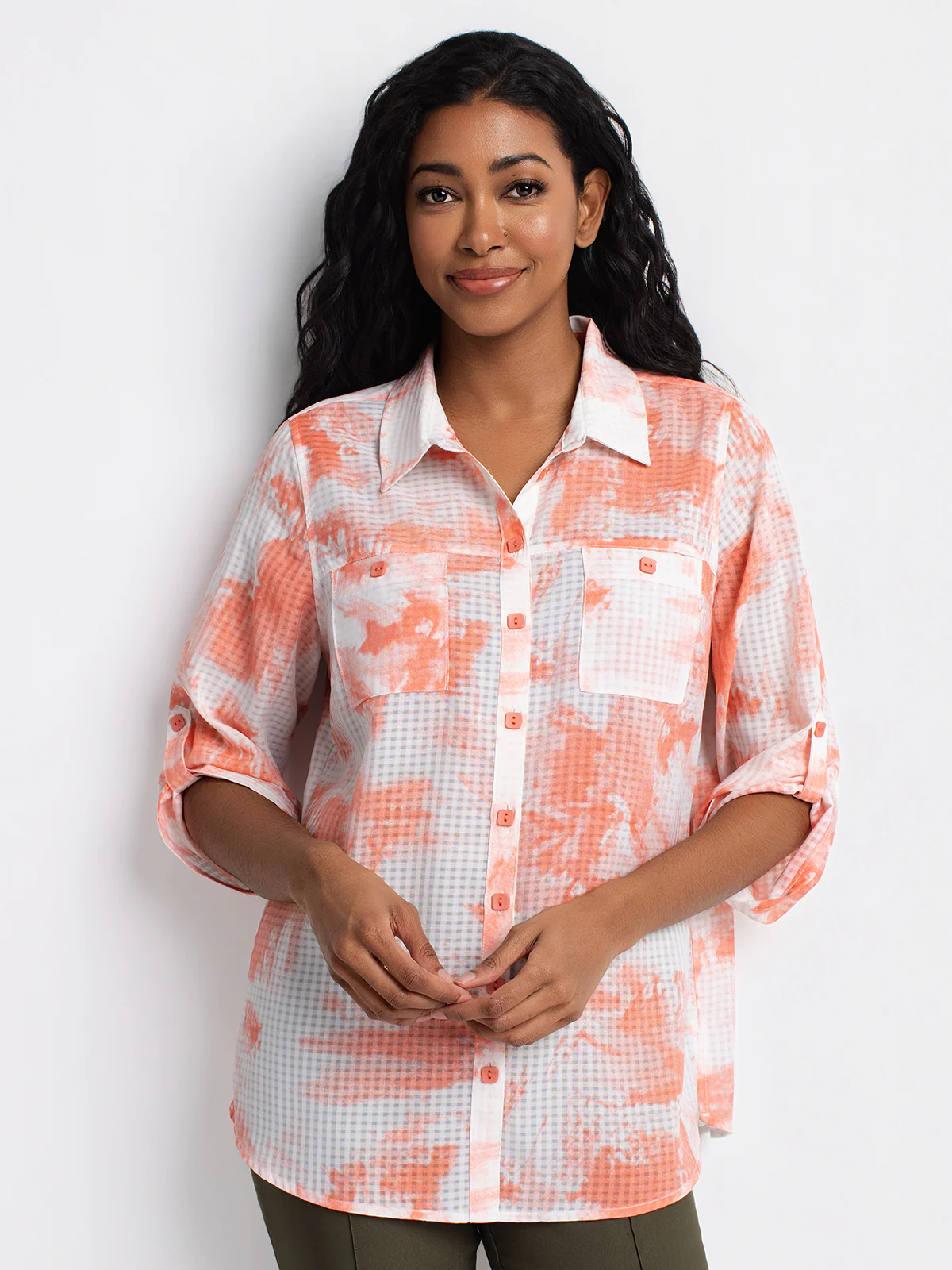 Blouse longueur tunique semi-ajustée à manches 3/4 avec boutons - Image 10