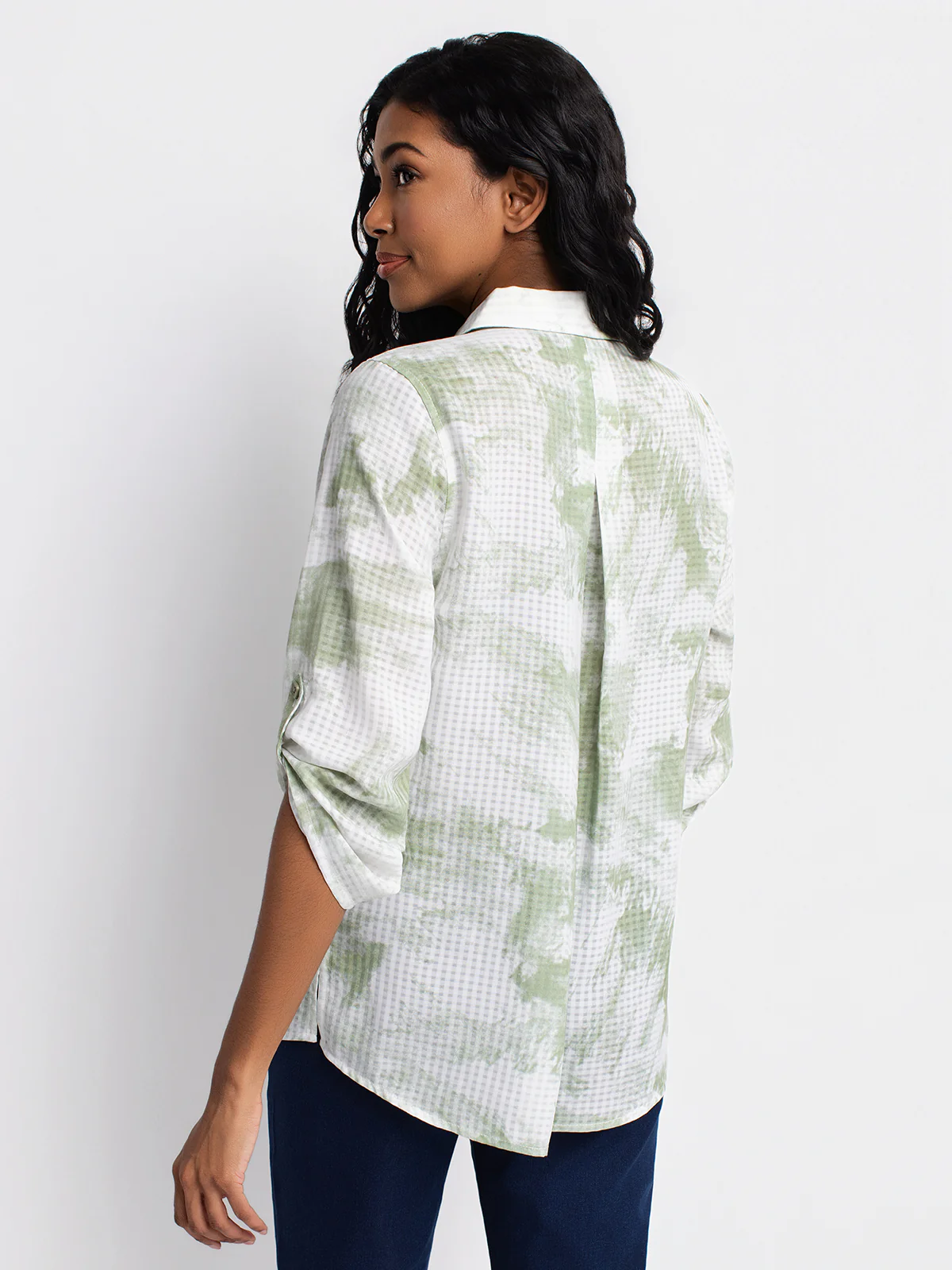 Blouse longueur tunique semi-ajustée à manches 3/4 avec boutons - Image 8