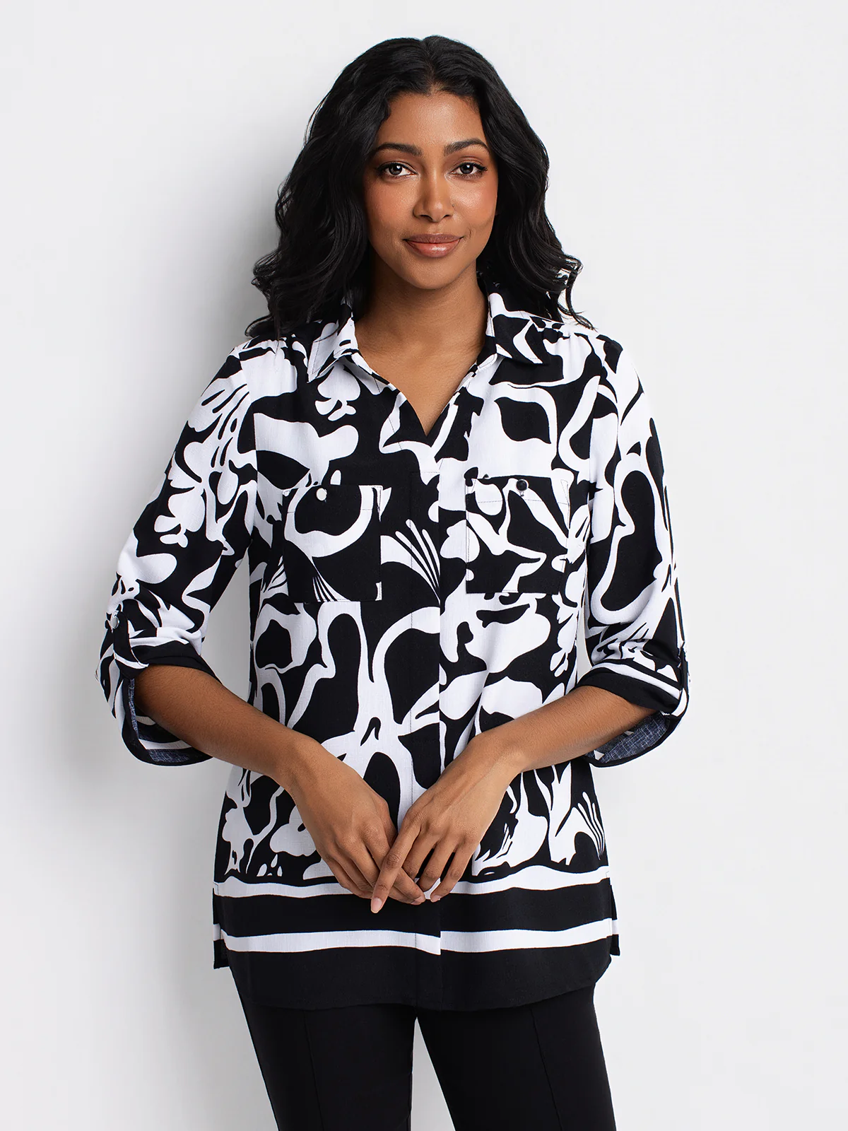 Blouse longueur tunique semi-ajustée à manches 3/4 - Image 4