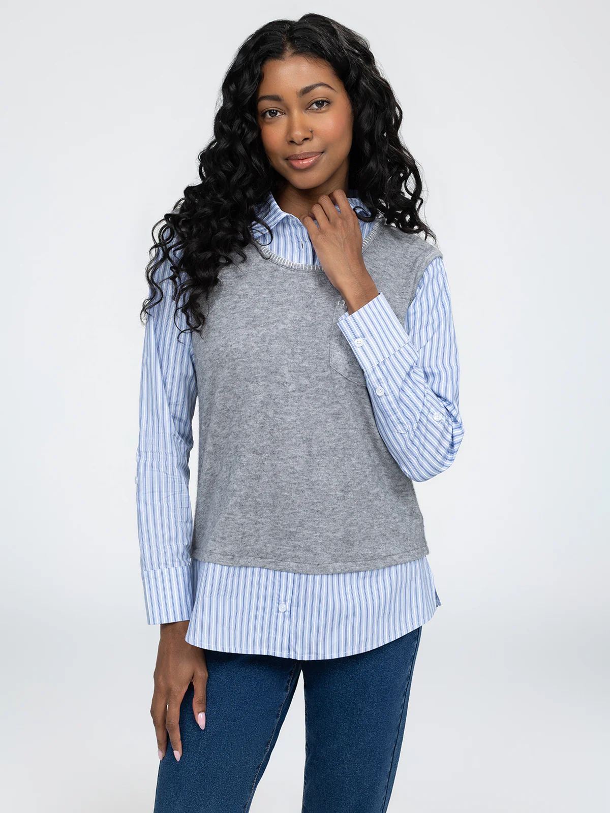 Blouse trompe l'oeil à manches longues