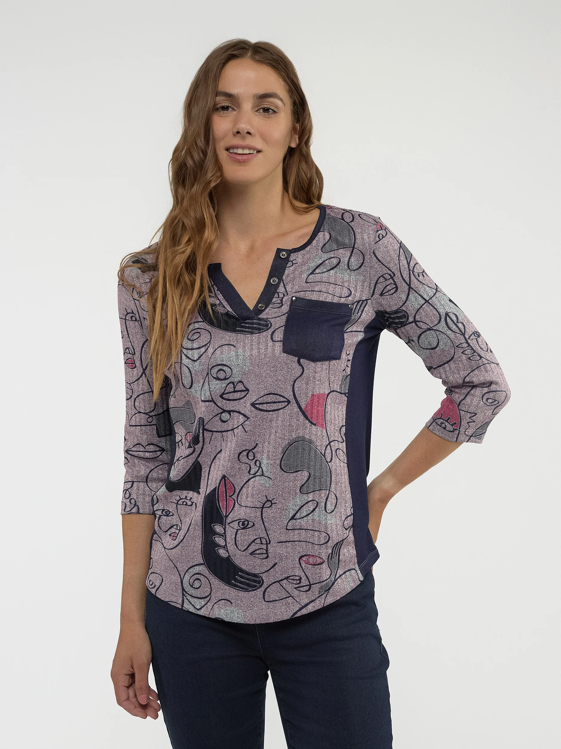 T-shirt semi-ajusté à manches 3/4