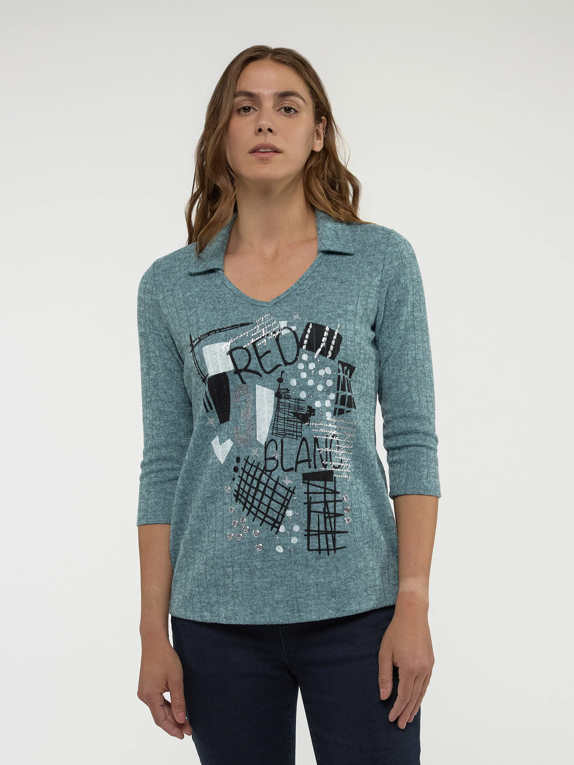 T-shirt semi-ajusté à manches 3/4