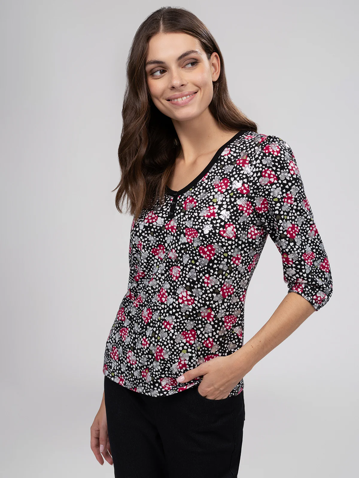 T-shirt semi-ajusté à manches 3/4